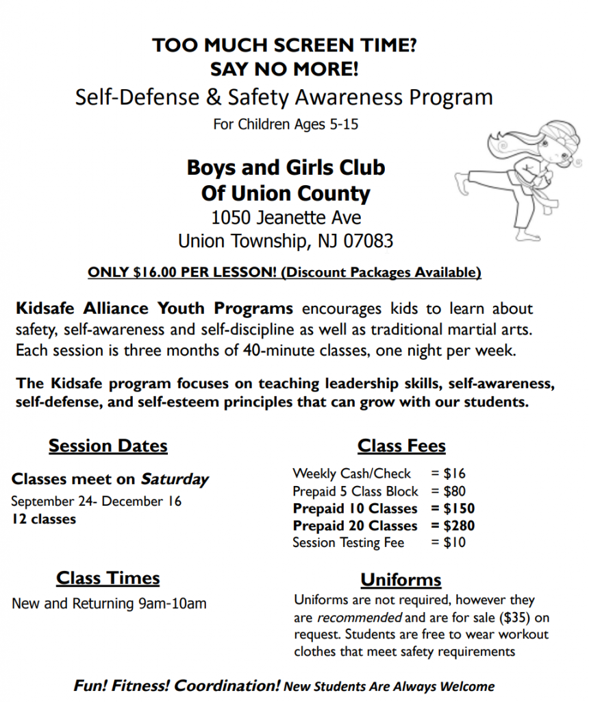 Sign Up for the Kidsafe Alliance Youth Program. Classes meet on Saturdays from 9am-10am
